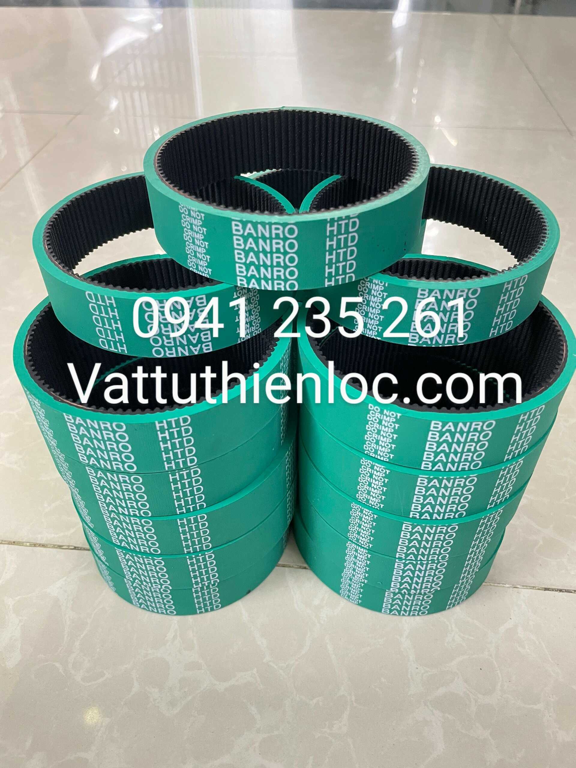 Dây curoa cao su HTD3M - W25mm - L291mm ( 97 răng ) + đắp cao su xanh lá 4mm